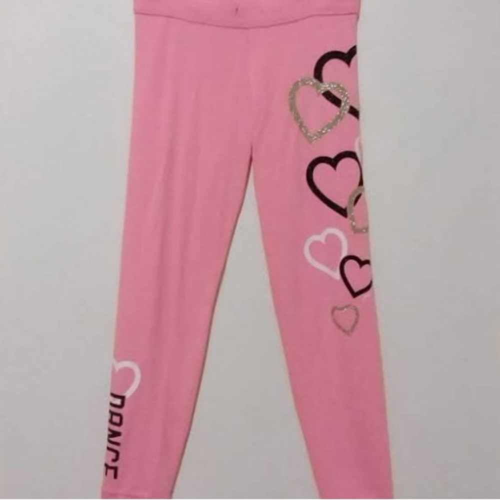 Girls 12 Y2K justice pink glitter dance sweatpants with hearts